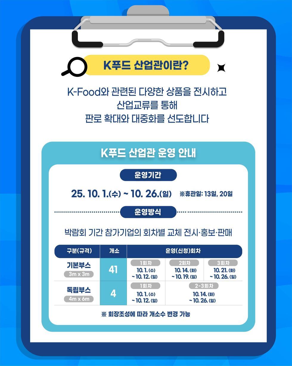 K-Food 산업관 참가 기업을 모집합니다. 10월, 맛의 고장 목포에서 대한민국의 미식 산업을 이끌 K-FOOD의 미래를 기다립니다.